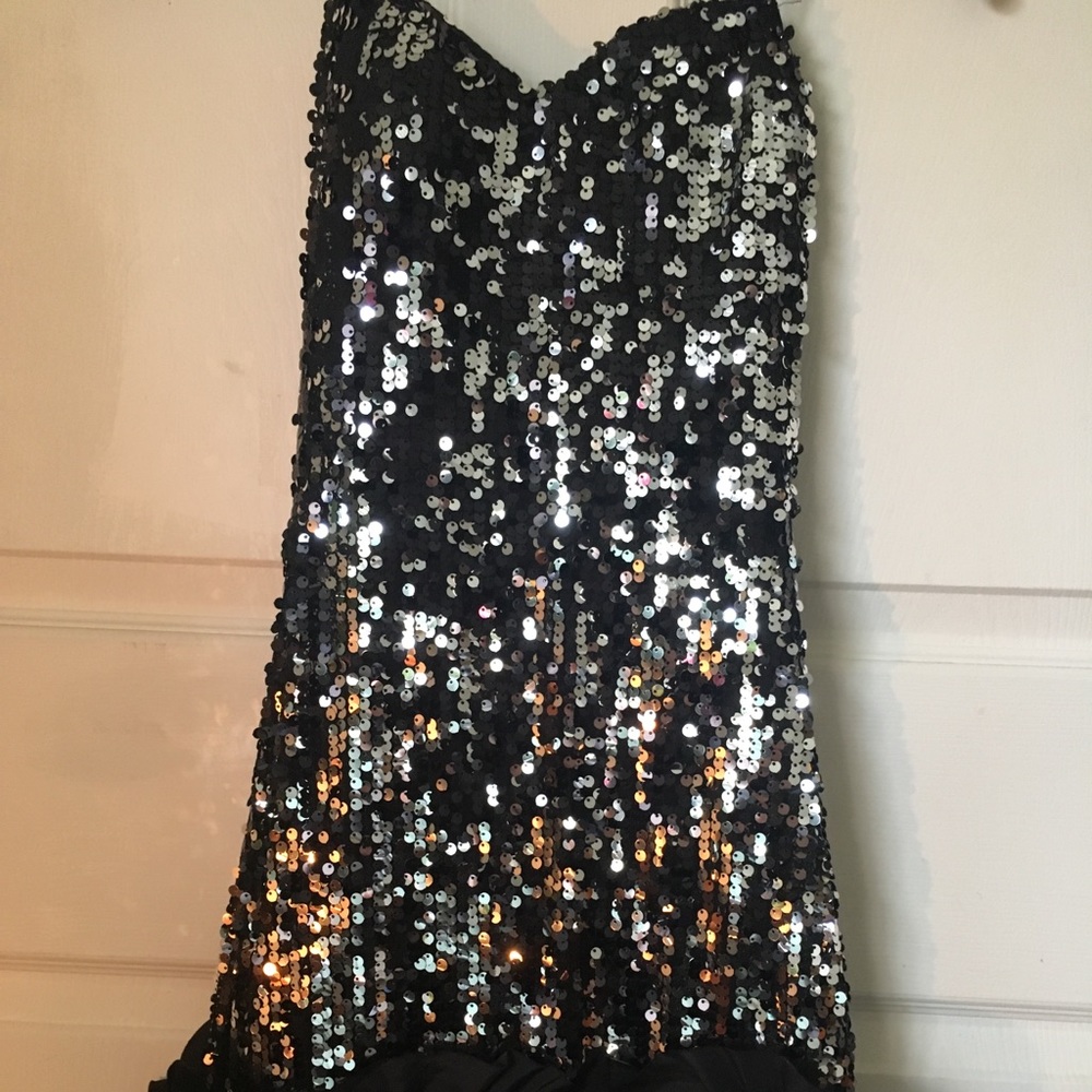 Black & Silver Sequence dress W Black Rose Detail
